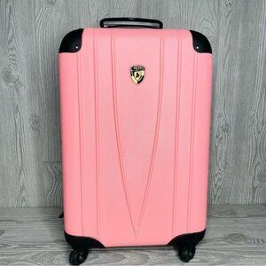 Heys pink luggage carry on pull behind hard side bag plastic travel luggage